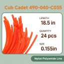 0.155" x 18.5" Pre-Cut Trimmer Line (24-Pack), Heavy Duty Weed Eater String, Replaces OEM 490-040-C035, 734-0112, 731-10080, Fits Cub Cadet, Troy Bilt, MTD Walk-Behind Trimmers