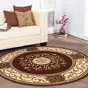Superior Indoor Runner Rug, Jute Backing, Plush Floral Rugs for Hallway, Kitchen Floors, Office Floor Cover, Medallion Rugs, Elegant Medallion Collection, 5' Round, Toffee