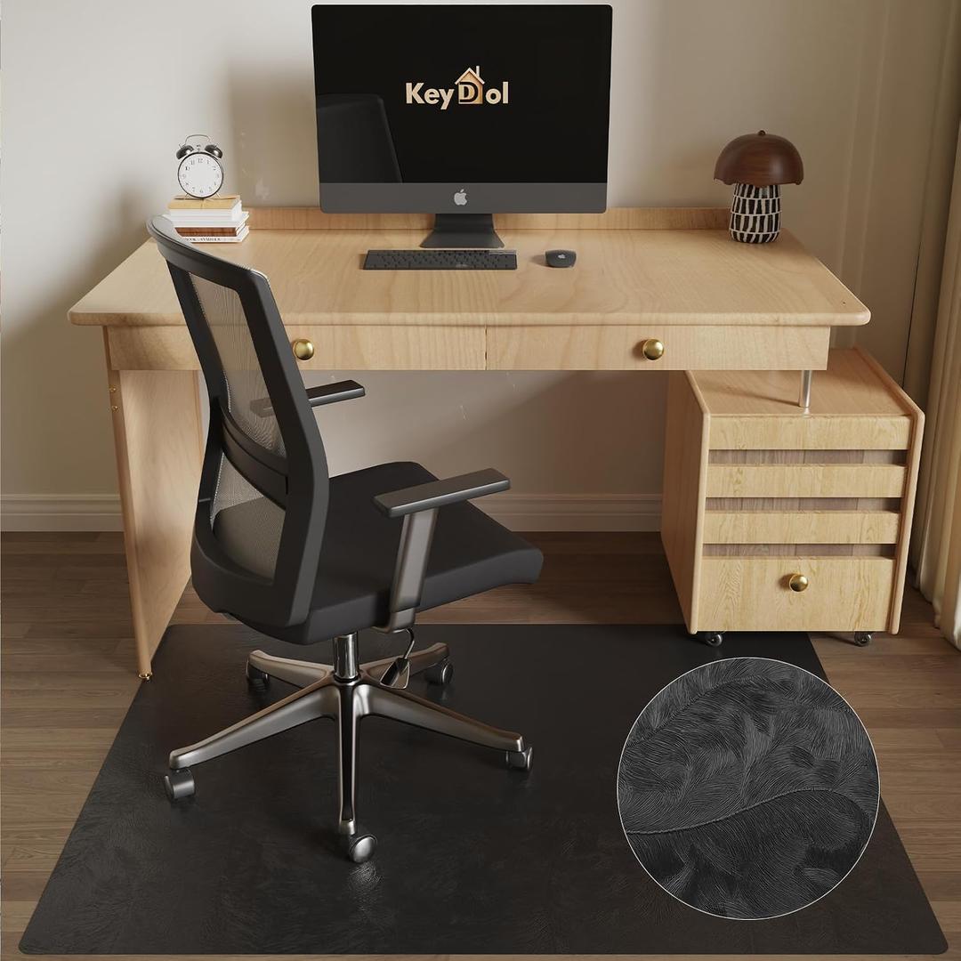 36" x 48" Office Chair Mat for Hardwood Floor, Durable PVC Floor Protector, Black Plastic Mat for Rolling Chairs, Heavy Duty Under Desk Mat for Hard Surfaces