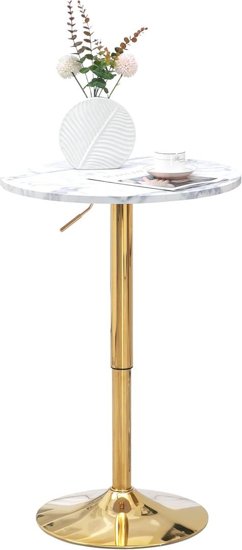 Finnhomy 24'' Round Cocktail Bar Table with Metal Base, Tall Bistro Pub Table, Adjustable 27.9''-35.4'' Counter Bar Height for Kitchen, Dining Room, Living Room, Easy Assembly, Gold