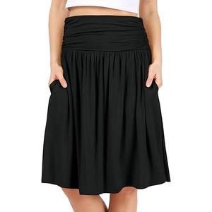 Simlu Skirts for Women Regular and Plus Size Skirt with Pockets Below The Knee Length Ruched Flowy Midi Skirt XL