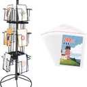 TONGMO Rotating Greeting Card Stand - Enhance Your Display with a 12-Pocket Rotating Countertop Solution for Postcards, Brochures, and Greeting Cards (7H - 12 Pockets) (Black)