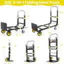 3-in-1 Convertible Heavy Duty Folding Hand Truck Dolly, 600LB Capacity with Rubber& Wheels Telescoping Handles, Portable Collapsible Cart for Warehouse, Supermarket, Office (Yellow)