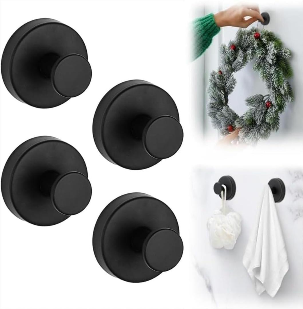 Suction Cup Hooks for Wreaths on Glass,2026 New Shower No Drill Suction Cup Hook Holder,Glass Door Heavy Duty Hangers,Wall Tile Metal Towel Hanger for Window Bathroom Mirrors (Black)