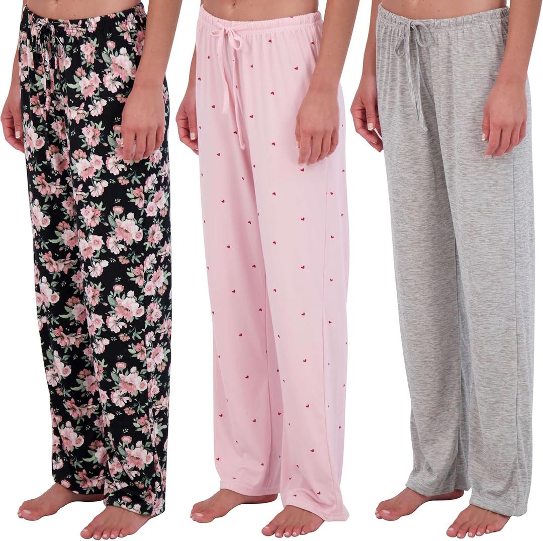 Real Essentials 3 Pack: Womens Ultra-Soft Comfy Pajama Lounge Pants Sleepwear  (Small)