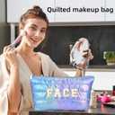 2 x Hiroyuki Iridescent Makeup Bag, 14 inches Cosmetic Bag, Large Capacity Travel Pouch (Face, blue)