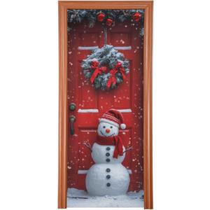 Burbuja Christmas Snowman Door Cover, Stretch Fabric Backdrop Porch Covers for Home Party Holidays Decoration, 35x79 In (A32)
