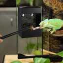 Geyoga Bearded Dragon Feeder with Suction Cups and 2 Tweezers Chameleon Bug Bowl Bug Feeder for Bearded Dragon Acrylic Reptile Feeding Box Tank and Aquarium Accessories for Lizard Gecko Frog(Black)