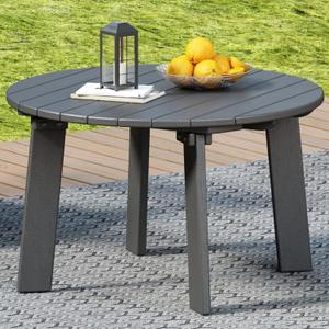 31.5" Outdoor Round Coffee Table, Adirondack Patio Coffee Table, Outdoor Large Side Table for Balcony Lawn (Grey), 31.5" L x 31.5" W x 17.7" H
