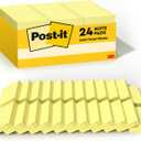 Post-it Notes, 1/3/8 x 1 7/8 in, 24 Sticky Notes Pads, 100 Sheets per Pad, Canary Yellow, The Original Post-it Note, New Year Organization or Second Semester School Supplies
