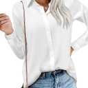Magritta Women's Shirts Fashion Casual Loose Fit Long Sleeve Button Down Lightweight Collared Blouse Tops (X-Large, A01. White)