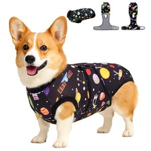 PetWarm Neutering Recovery Suit for Male Dogs, Clothes for Dogs, Anti-Licking Pet Surgical Recovery Onesies, Dog Bodysuit for Abdominal Affected Areas Sensitive Skin Areas, Satellite Pattern, Black, S