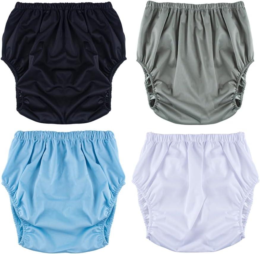 4 Pack Adult Diaper Cover, Washable Pull on Incontinence Pants Plastic Diapers Reusable Waterproof Underwear (X-Large)