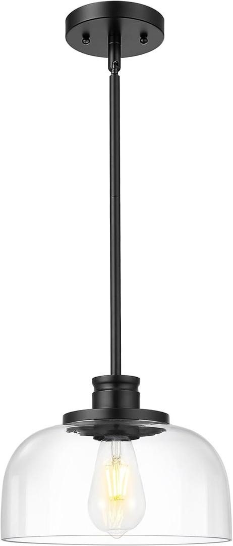 Emak Modern Pendant Lights Kitchen Island, Black Pendant Light with 10 Inch Clear Glass Shade, Farmhouse Hanging Light Fixture for Kitchen Island, Dining Room, Bathroom, Bar, PL131-BK-CG