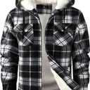 SCODI Men's Flannel Shirt Jacket Fleece Sherpa Lined Plaid Jackets Coat Full Zip Up Hoodie Winter Outwear (Large, Black White)