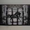Country Farmhouse Canvas Print Painting Animal Wall Art 'Elegant Black Ballroom Horse' Black Framed Canvas Rustic Home Décor 45x30 in Black, Gray by Oliver Gal