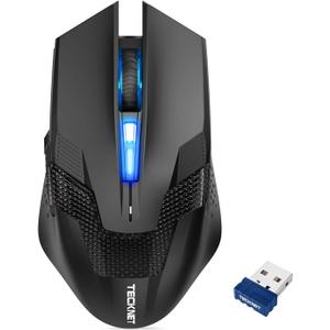 TECKNET Wireless Mouse-USB Ergonomic Optical Cordless Mouse with 8 Buttons,24-Month Battery Life,High-Precision 5 Adjustable DPI for PC/Mac/Laptop (Black&blue)