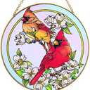 COOWIND Cardinal Suncatchers for Windows,6.3” Stained Glass Window Hangings,Hand-Painted Glass Panel Perfect for Home Décor and Gifts