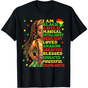 I Am Black Child Juneteenth African American Girls Kids T-Shirt, M