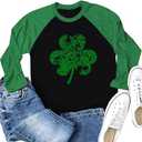 St. Patrick's Day Shirts for Women Raglan Long Sleeve Lucky Shamrock Graphic Irish Shirts Spring Casual Tops (Large, Cjx03bk)