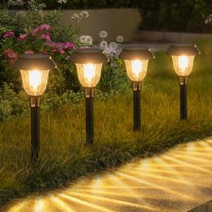 APONUO 8 Pack Solar Pathway Lights Outdoor Waterproof,IP65 Solar Walkway Lights with Auto On/Off and 2 Lighting Modes,Outdoor Landscape Lighting for Yard Garden Pathway Walkway Driveway (Warm White)