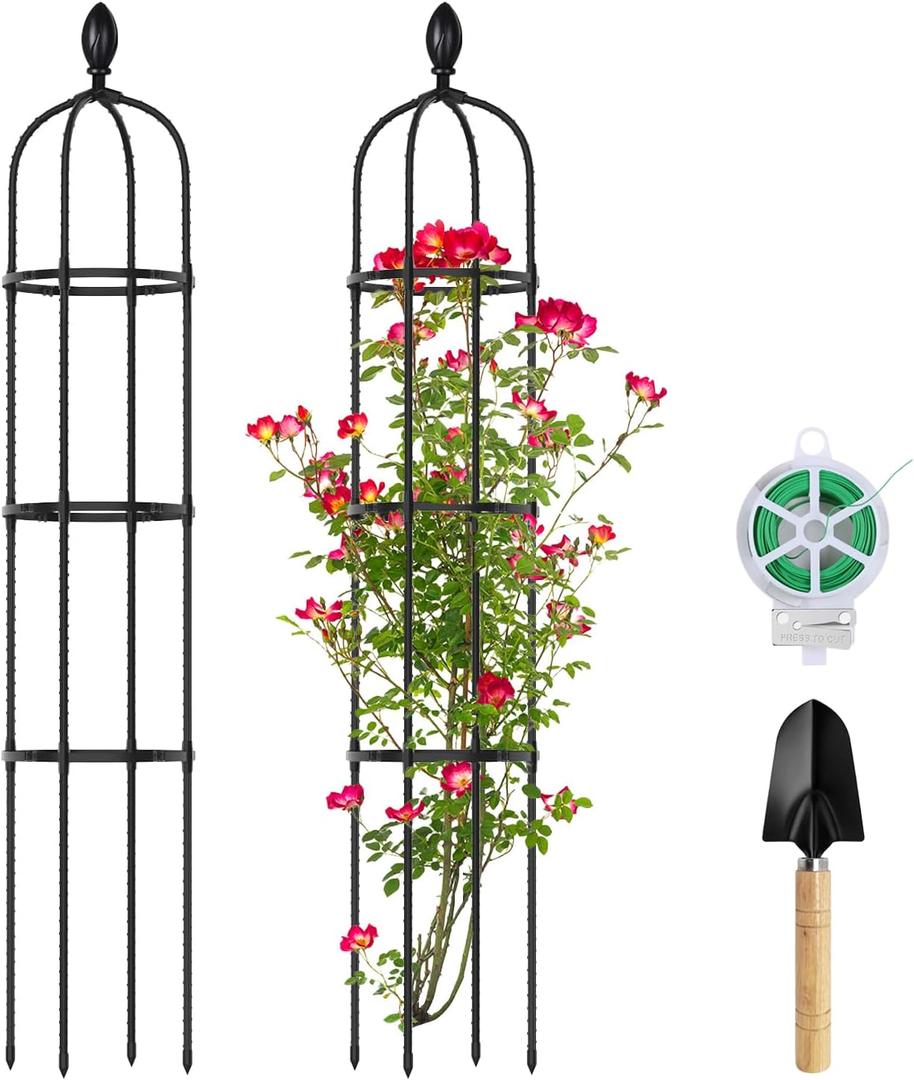 2 Pack 5Ft Tall Garden Obelisk Trellis for Climbing Plants Outdoor, Rustproof Plant Trellis Garden Tower Trellis for Potted Plant Climbing, Flowers Vegetable Cucumber Trellis