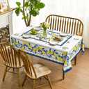 Horaldaily Summer Tablecloth 60120 Inch Rectangular, White Yellow Lemon Vintage Pattern Washable Table Cover for Party Picnic Dinner Decor