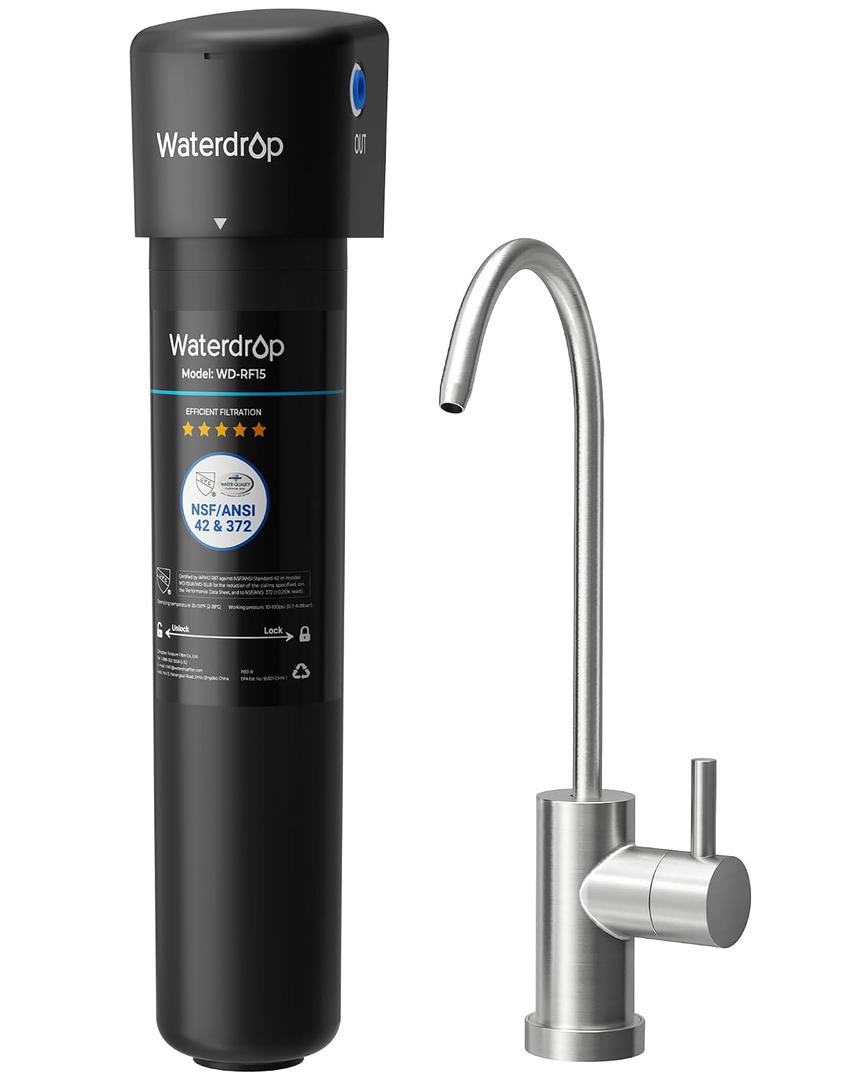 Waterdrop 15UB Under Sink Water Filter System, Reduces PFAS, PFOA/PFOS, Lead, Chlorine, Bad Taste & Odor, NSF/ANSI 42 Certified, Under Sink Water Filter with Faucet, 2 Years