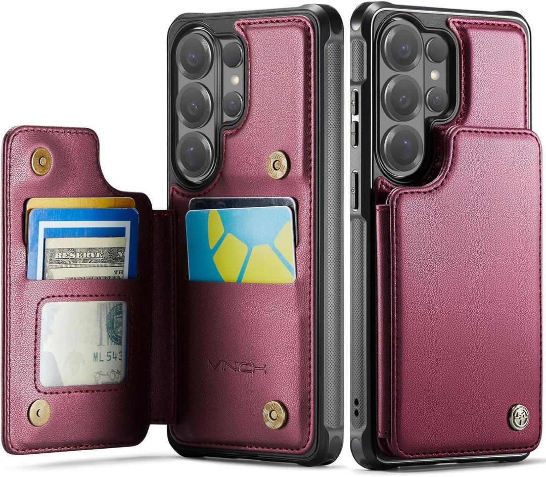 Vinich for Samsung Galaxy S26 Ultra Wallet Case with Card Holder, RFID Blocking Credit Slots Kickstand Shockproof Phone Cover for Women Men, Wine Red