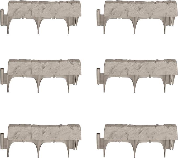 8 PCS Suncast Interlocking Border Edging - Stone -Like Poly Construction for Garden, Lawn, and Landscape Edging - Water Resistant Border for Containing Trees, Flower Beds and Walkways - Light Taupe -Gray