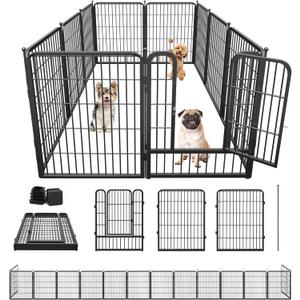 Dog Playpen 32 inch 10 Panels Portable Pet Fence Outdoor for Yard Indoor Dog Pen for Medium/Small Animals, Large Pet Puppy Playpen Heavy Duty Pet Fence for RV Camping, Yard (Black-23ft)
