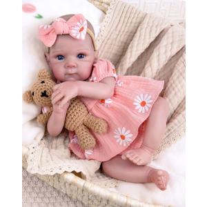 Aori Lifelike Reborn Baby Dolls Girl 20 inches - Realistic Newborn Doll with Soft Cloth Body and Feeding Toy Set, Gift for Seniors, Collectors and Kids 3+ (Pink Sunflower)