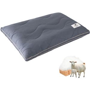YOUR MOON Soft Organic Wool Pillow Standard, Flat & Thin Wool Pillow for Sleeping, Low-Loft Bed Pillows for Back and Stomach Sleepers, Breathable Soft Cotton Cover(Gray) (Standard (Pack of 1))