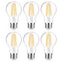 Ascher 60 Watt Equivalent, E26 LED Filament Light Bulbs, Warm White 2700K, Non-Dimmable, Classic Clear Glass, A19 LED Light Bulb with 80 CRI, Pack of 6