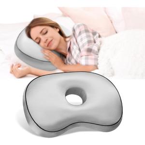 Ear Piercing Pillow with Hole for Side Sleepers for CNH and Ear Pain Inflammation Pressure Sores, Cotton and Polyester Adjustable Filling and Washable Ear Guard Pillow (Light Gray Silk)