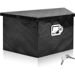 26" x 13.3" x 12" Trailer Tongue Tool Box Heavy Duty Aluminum Trailer Storage Organizer with T-Handle Latch and Keys Suitable for Pick Up Truck Bed RV Trailer ATV Black
