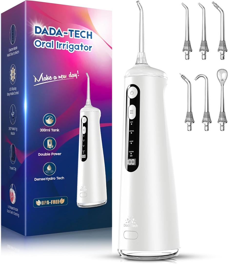Water Flosser for Teeth, Cordless Oral Irrigator Portable Dental Cleaner Picks with 8 DIY Modes 7 Jets 300ml Tank Braces Flossers Rechargeable (White)