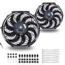 12 Inch Universal Slim Fan Push Pull Electric Radiator 12V 80W High Performance Cooling Fan Mount Kit Black 2 Pcs