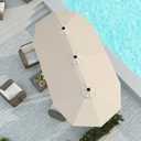 15FT Double Sided Patio Umbrella with Base Included, Double Sided Outdoor Market Umbrella with Flexible Fiberglass Ribs, UV-Blocking Extra Large Umbrella for Garden, Pool, Deck, Beige