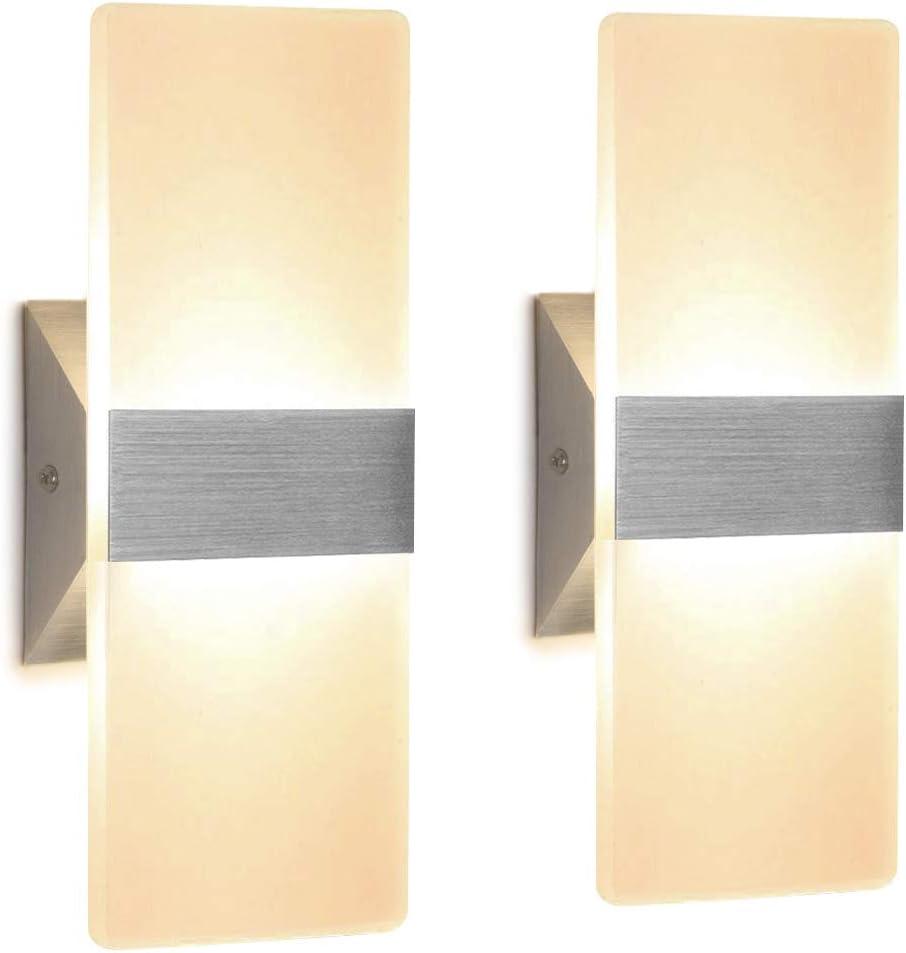 ChangM Modern Wall Sconce 12W, Set of 2 LED Wall Lamp Warm White, Acrylic Material Hardwired Wall Mounted Wall Lights