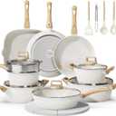 24 Pcs Pots and Pans Set, Non Stick Ceramic Cookware Set with 3 Stockpots, Healthy Non-Toxic, Large Capacity, Induction Compatible, PFAS/PTFE/PFOA Free, Cream White