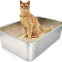 Stainless Steel Cat Litter Box, (19.7" x 13.7" x 6") Metal Litter Box for Kitty and Rabbits, No Odor Left & Non Stick Surface, Rust & Stain Resistant, Easy to Clean