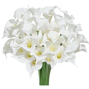 Heleze 30 PCS Artificial Calla Lily Flowers Bouquet Faux Branches for Vase Fake Flower 13.5" Real Touch for DIY Mother's Day Wedding Party Decoration Pure White