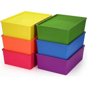 Menkxi 6 Pcs Large Plastic Storage Bins with Lids 14.4 x 10.4 x 5.1 Inch Stackable Storage Containers Decorative Cubby Organizer for Clothes Shelves Garage Closet Office (Colorful)