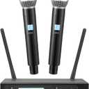 Wireless Microphones System with 2 X 100 Channels Cordless Handheld Microphone, 328 FT UHF Range, Mics with Stable Signal Transmission for Karaoke Singing Party Church Wedding PA Speaker