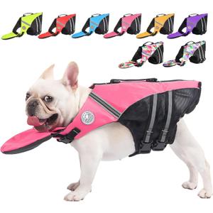 Dog Life Jacket, French Bulldog Life Vest for Swimming Boating, Dog Swim Vest with Chin Float and Rescue Handle, High Flotation Puppy Life Jackets (Chest Girth: 17" to 30", Weight: 17" to 28" LB) (Cute Pink)