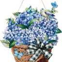 Capoda Spring Door Sign Decor Blue Hydrangea Door Hanger Welcome Spring Flower Butterfly Farmhouse Rustic Hanging Plaque Decorations for Easter Home Room Indoor Outdoor Wall Decor, 11.81 x 11.81 Inch