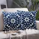 Alysheer Embroidered Decorative Throw Pillow Covers 18"x18" Set of 2 Pieces, Classic Boho Mandala Knit Pattern, Durable 100% Cotton Canvas Cozy Cushion Cases for Sofa Couch Living Room (Navy Blue)