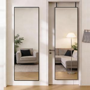DUMOS 47"x14" Full Length Door Mirror, Full Body Mirror with Aluminum Alloy Thin Frame, Leaning or Hanging, Suitable for Bedroom, Livingroom, Cloakroom, Black