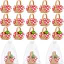 INTERWARM 24 Sets Mini Woven Picnic Baskets, Mini Flower Fruit Baskets with 40pcs Paper Tissue and 24Pcs Organza Gift Bags Tiny Chip Basket for Easter Weddings Party Favors Gift Decoration Crafts